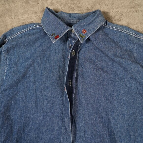 Vintage 90s Capacity Patriotic American Embroidered Patch Denim Shirt M Teacher - Picture 6 of 8